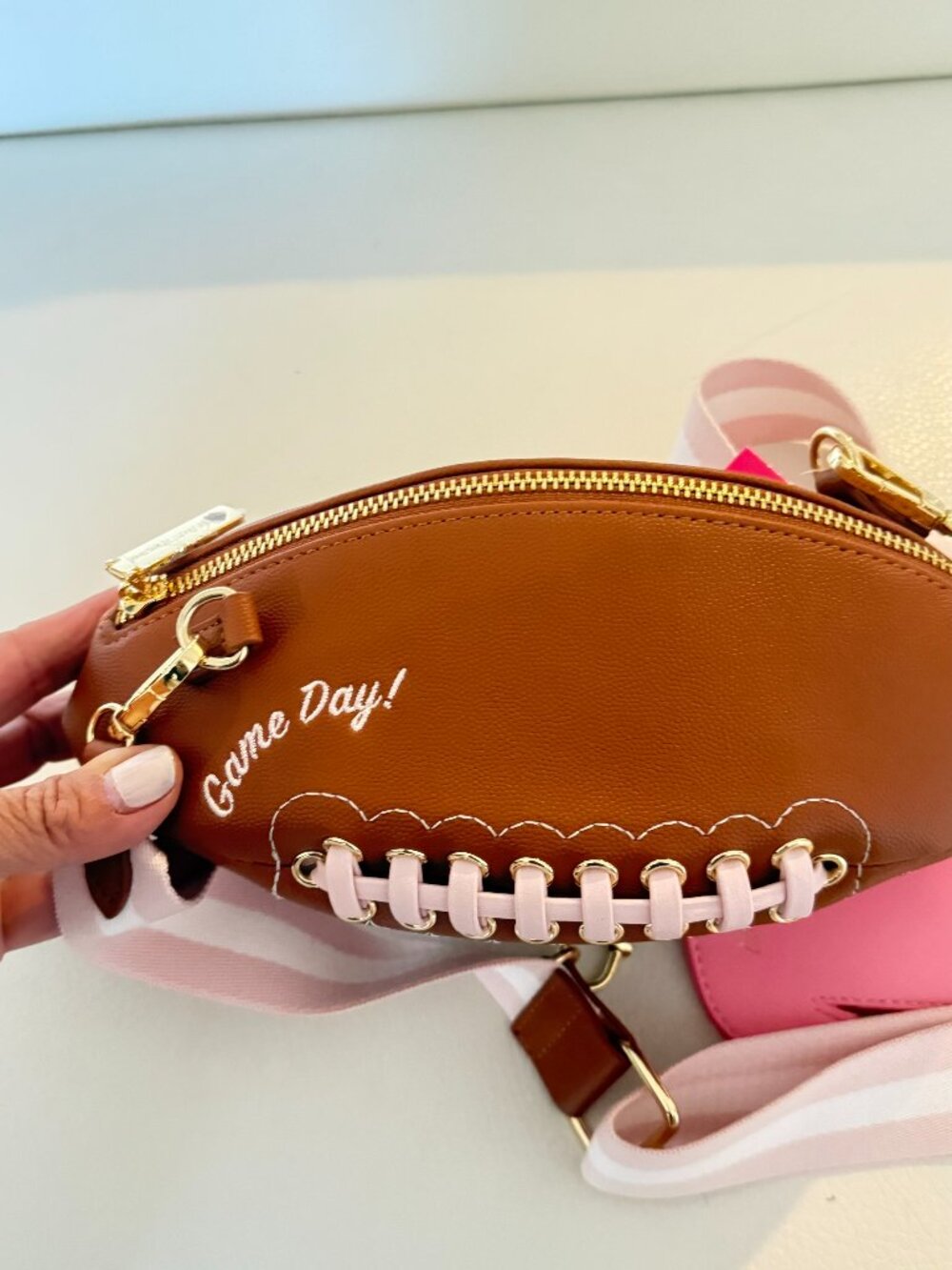 NWT Betsy Johnson xotoss Game Day Football Shaped Crossbody Bag clutch w charms - Picture 5 of 6